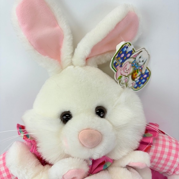 KellyToy PlayPet White Bunny Baby ~14" Pink Gingham Kuddle Me Easter Rabbit - Picture 2 of 9